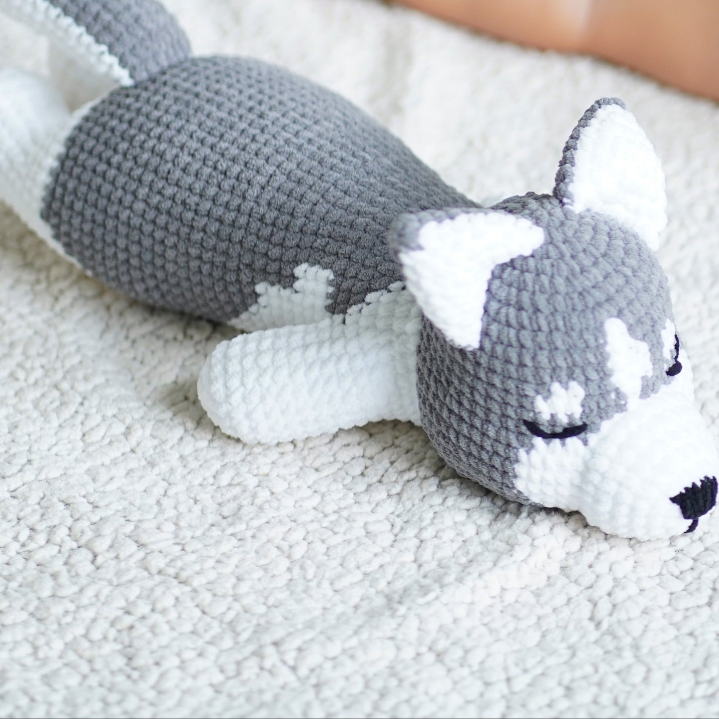 Crochet Sleeping Husky Dog - Handmade Lying Husky Amigurumi