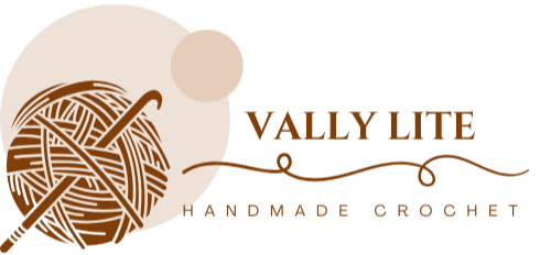 Logo of Vally Lite Handmade Crochet with yarn ball and crochet hook illustration.