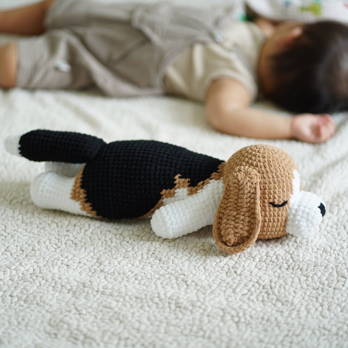 Handmade Crochet Sleeping Beagle Dog