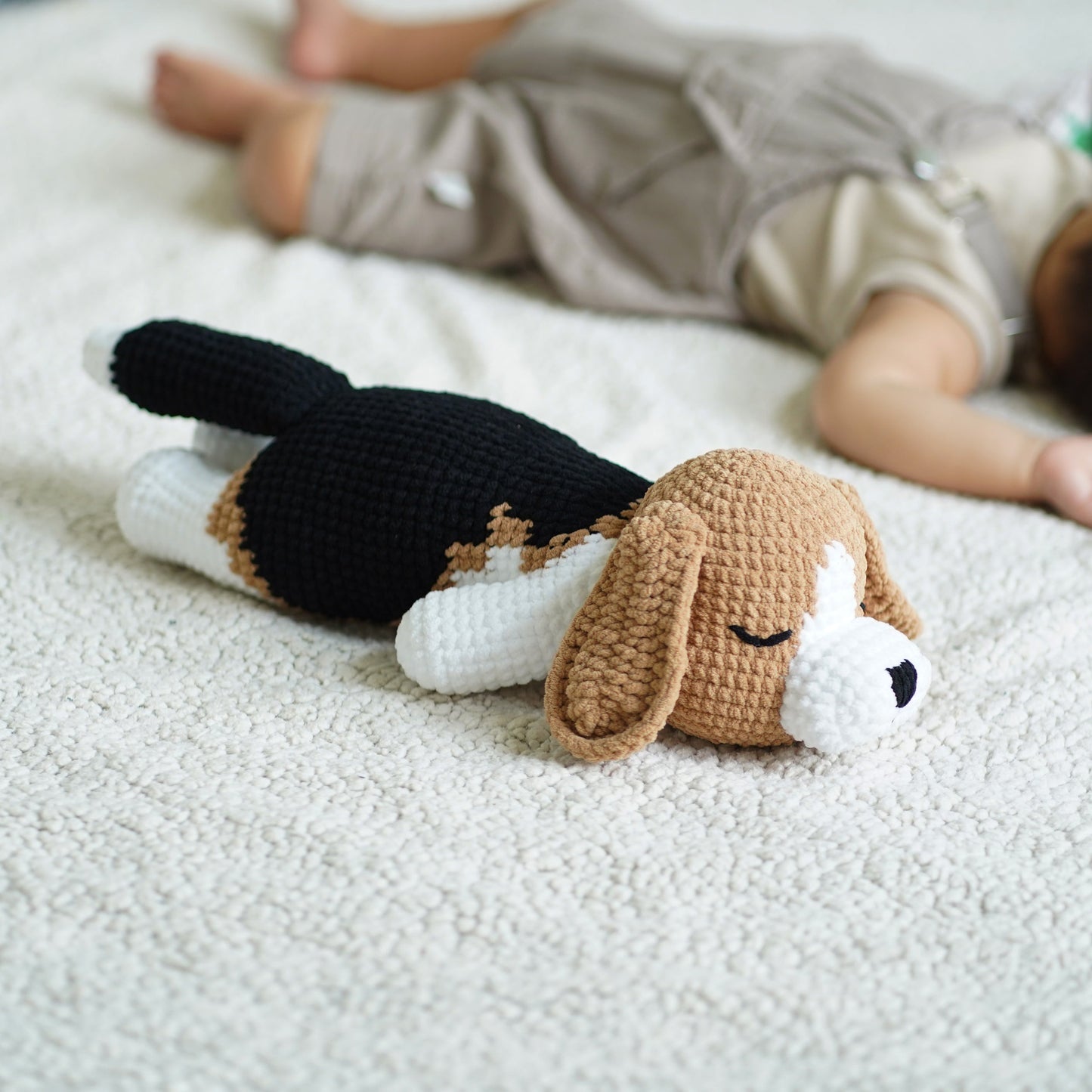 Handmade Crochet Sleeping Beagle Dog
