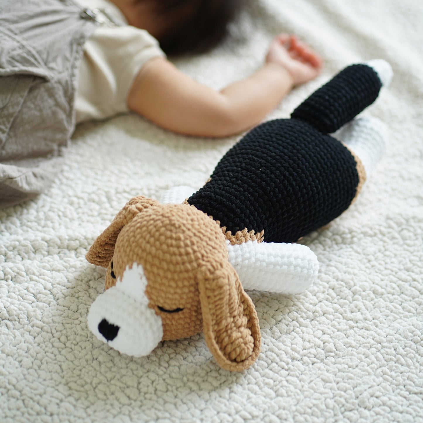 Handmade Crochet Sleeping Beagle Dog