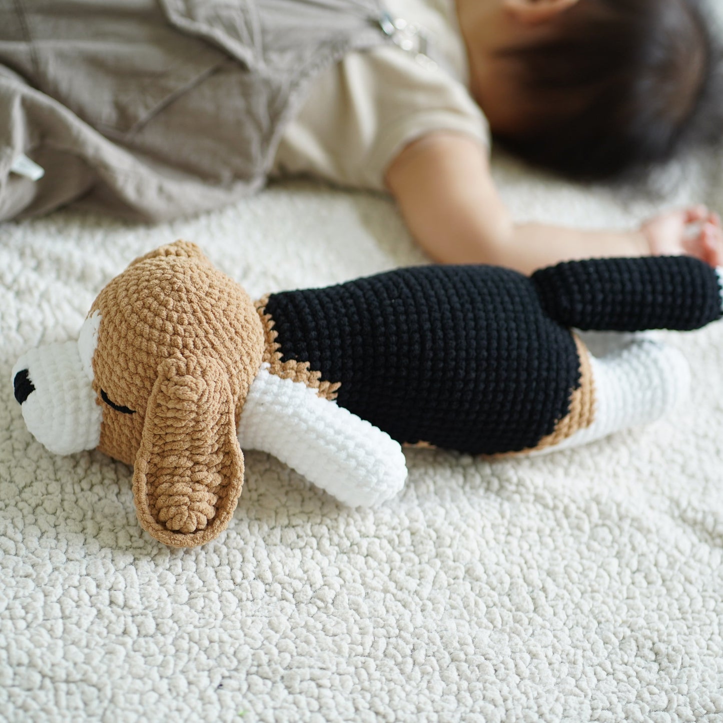 Handmade Crochet Sleeping Beagle Dog