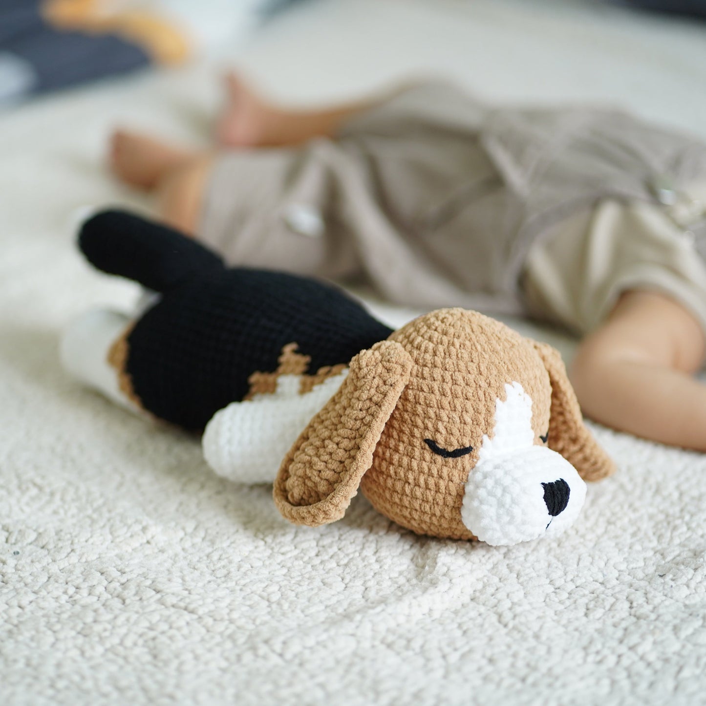 Handmade Crochet Sleeping Beagle Dog