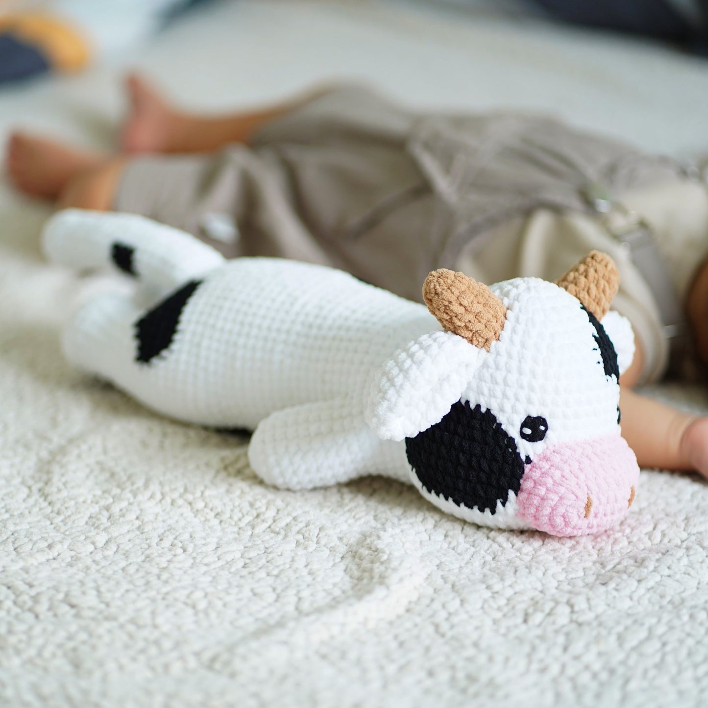 Lazy Milk Cow Crochet - Handmade Crochet Cow Plushie